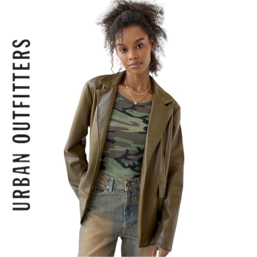 URBAN OUTFITTERS UO Jules Faux Leather Moss Green Blazer NEW S
